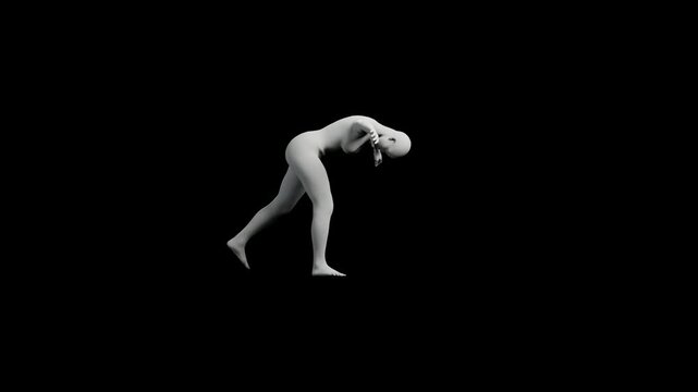 Figure model in relaxed leaning pose on black background