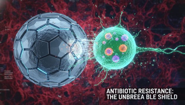 Bacterium cell in metallic armor repelling medicine antibiotic resistance concept