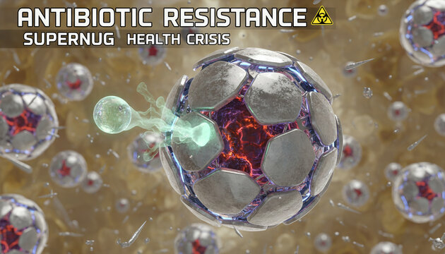 Bacterium cell in metallic armor repelling medicine antibiotic resistance concept