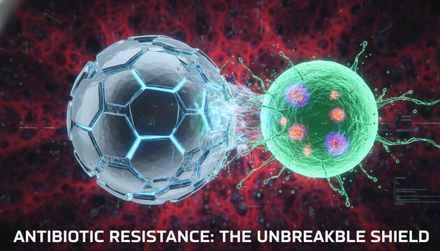 Bacterium cell in metallic armor repelling medicine antibiotic resistance concept