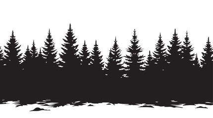 Obraz premium landscape with black silhouettes of trees and hills, trees silhouettes set. Black pine woods 