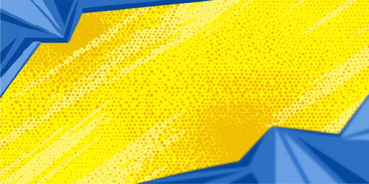 Abstract geometric illustration featuring a colorful pattern of yellow and blue fabric textures with origami paper triangles and polygon shapes for a banner design