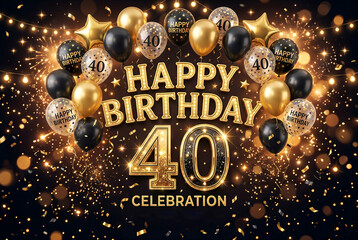 Obraz premium Happy birthday celebration with balloons and fireworks for 40th anniversary