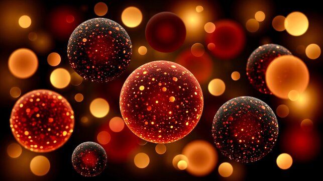Blurry colorful spheres float in the dark background with bright lights and varying sizes creating a dynamic visual effect