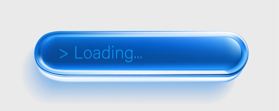 Glossy blue 3D glass loading bar button