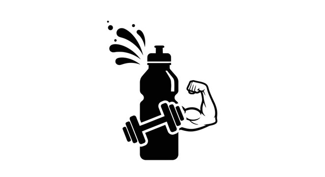 Water Bottle with Flexing Arm Dumbbell.