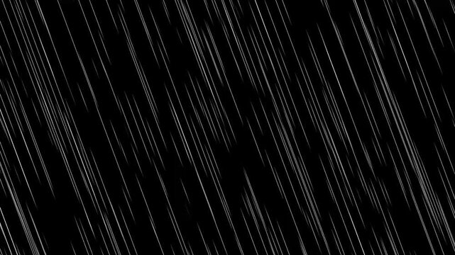 Heavy black screen rain animation with dense falling lines. 2D animated rainfall for dark and cinematic projects. Excellent chromakey alternative for night scenes and dramatic overlays. Seamless loop.