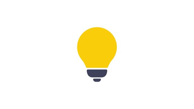 Animated flat light bulb switching on and off in seamless loop. Creative idea birth and insight concept transforming from black to white