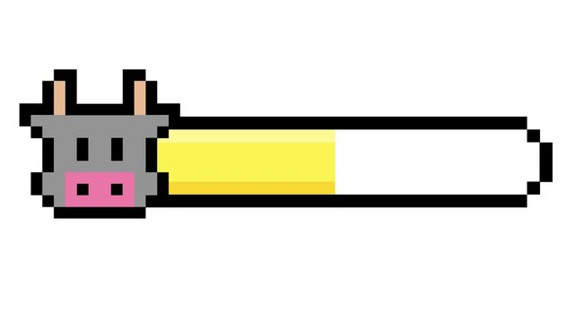 Retro pixel art cow character health bar for classic video game interface design and progress tracking animation asset