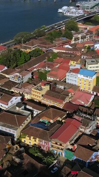 Vertical Aerial Shot of Fontainhas Heritage Quarter Panjim Goa India