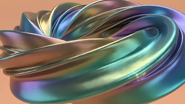 peach background showcasing a rotating 3D abstract twisted torus in metallic iridescent colors Videos