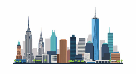 Obraz premium A stylized, flat illustration of a cityscape, featuring prominent, tall buildings
