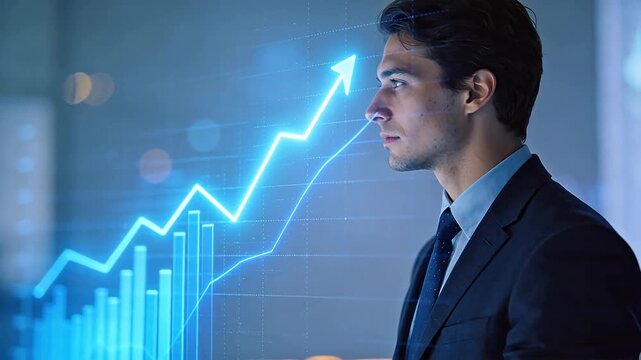 Businessman with financial growth chart