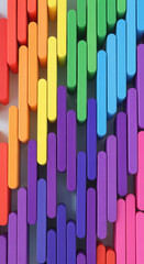 Fototapeta premium Array of colorful, rounded rectangular bars arranged in a pattern, evoking a vibrant and abstract visual concept, suitable for modern design or playful themes