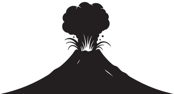 Volcano eruption silhouette during natural disaster with smoke and ash clouds for disaster preparedness concepts