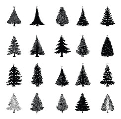 Obraz premium Pine and Fir Tree Icons Set – Black Woodland Vector Collection