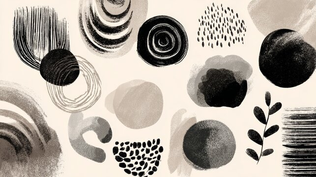 96.Artistic vector pack of abstract brush marks and organic forms, hand drawn style, textured strokes, modern abstract background elements
