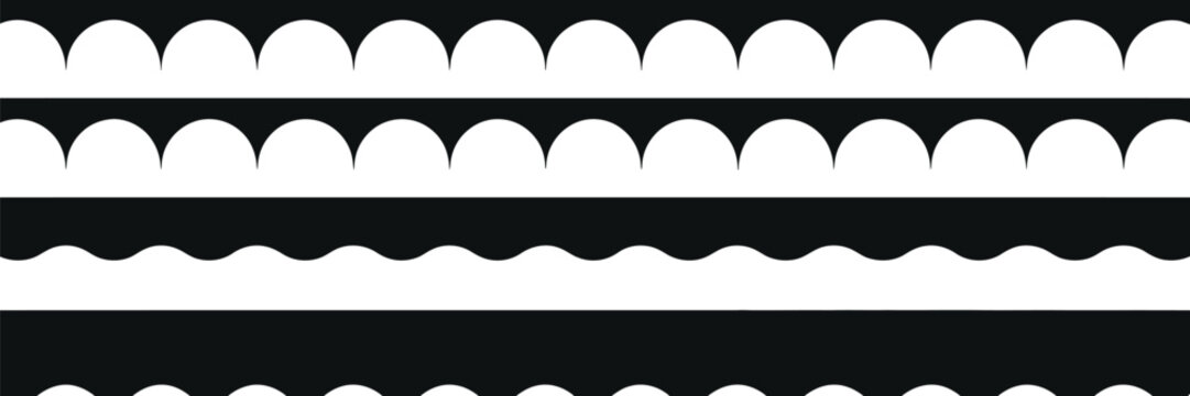 A minimalist black and white line drawing featuring a pattern of repeating scalloped shapes creating a decorative border or texture vector Illustration