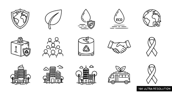 Environmental sustainability icons set ecology recycling green energy and community concepts