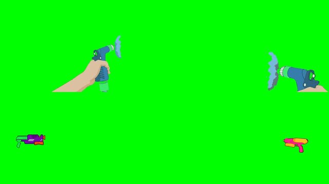 Human hands holding blue spray bottles and spraying clean water liquids 2d animated cartoon on green screen chroma key background. high quality loop cycle vector illustration animation