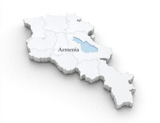 Obraz premium Armenia white 3d map with regional borders and lake for educational infographic and corporate presentation