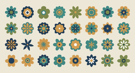 retro flower pattern, vintage floral design, minimalist daisy print, seamless garden texture, clean bloom motif, stylized plant wallpaper, premium vector graphic  © Geetaroy