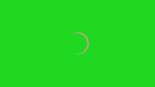 Spinning loading icon on green screen, circular progress bar animation, buffering wait symbol for video editing and compositing