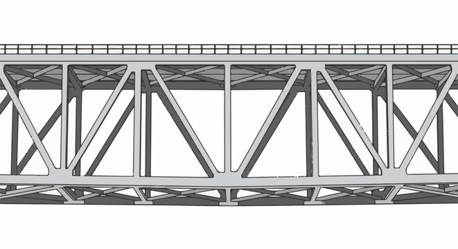 Stylized grey truss bridge structure with geometric patterns and railing