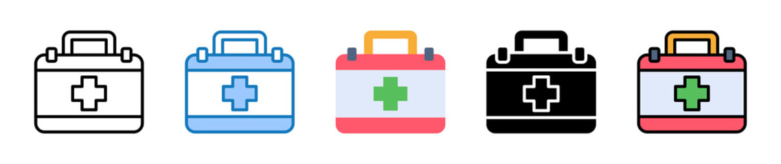 Fototapeta premium First Aid Kit multiple style icons set design vector illustration. 