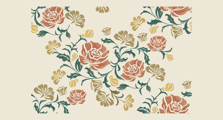 vintage floral pattern, elegant flower textile, botanical ornament print, ornate rose design, classic wallpaper motif, seamless plant texture, premium vector graphic  © Geetaroy