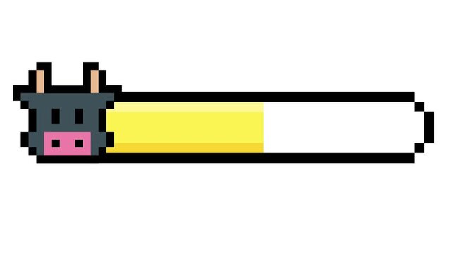 Pixelated cow health bar illustration with yellow fill indicating progress or energy level in a digital interface