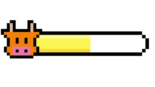 Pixelated retro game style progress bar featuring a charming bovine character head as an indicator, depicting partial completion or health status