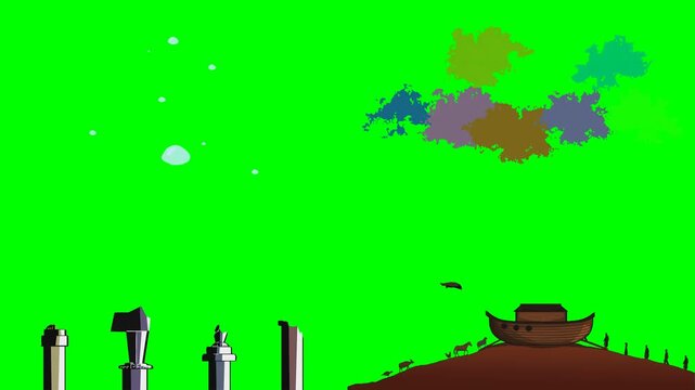 Strategic chess pieces colourful puzzles and a hat on brown dirt mounds 2d animated cartoon on green screen chroma key background. high quality loop cycle vector illustration animation