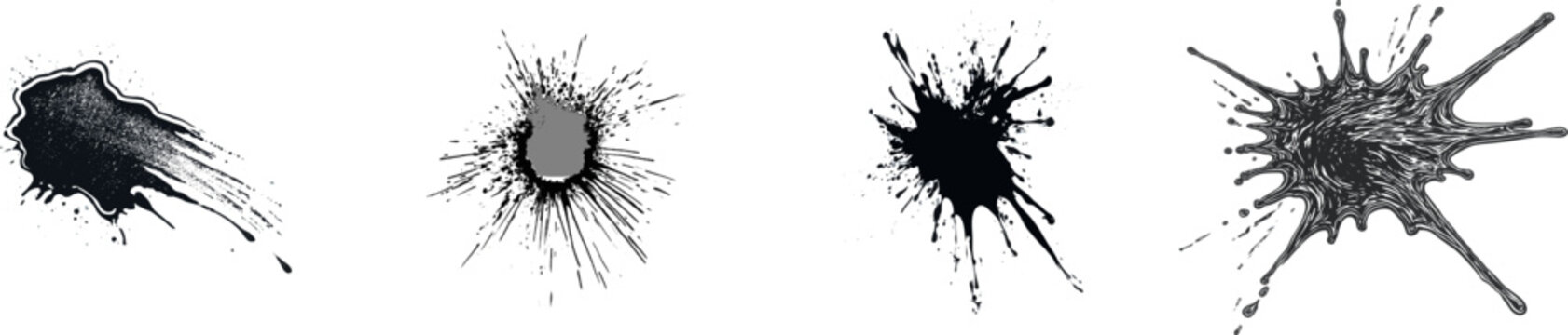 A deep watercolor blot in dark slate grey, isolated on a white background with heavily degraded sections and crisp outer borders, is ideal for seamless vector tracing processes