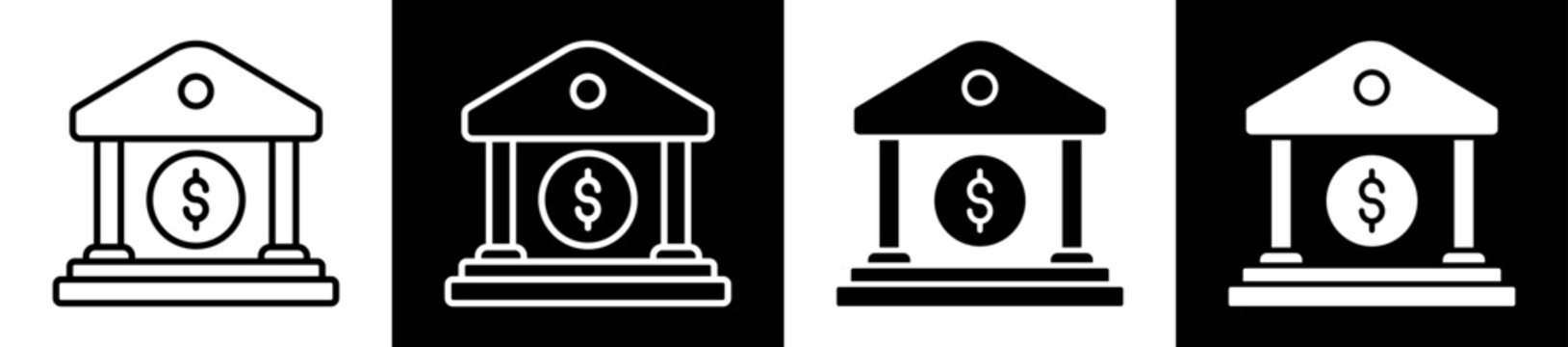 Bank White Black Icon Vector Illustration