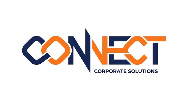 Professional typographic logo featuring the word "Connect" in dark blue and orange with a creative interlocking middle letter icon for corporate identity