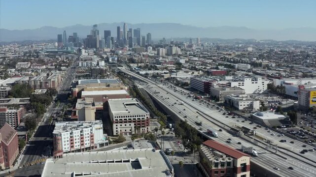 Highway 110 and Figuera St DTLA Los Angeles California Drone Aerial View