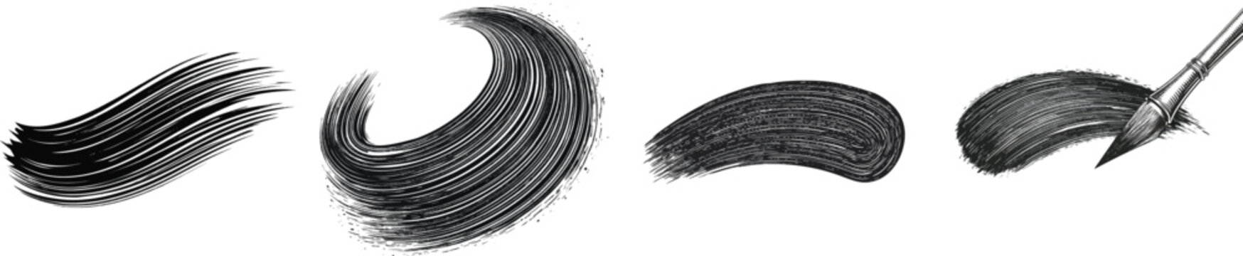 A bold, dark charcoal black paint smear with coarse fiber texture against a stark white background creates dynamic, high-contrast lines suitable for vector tracing