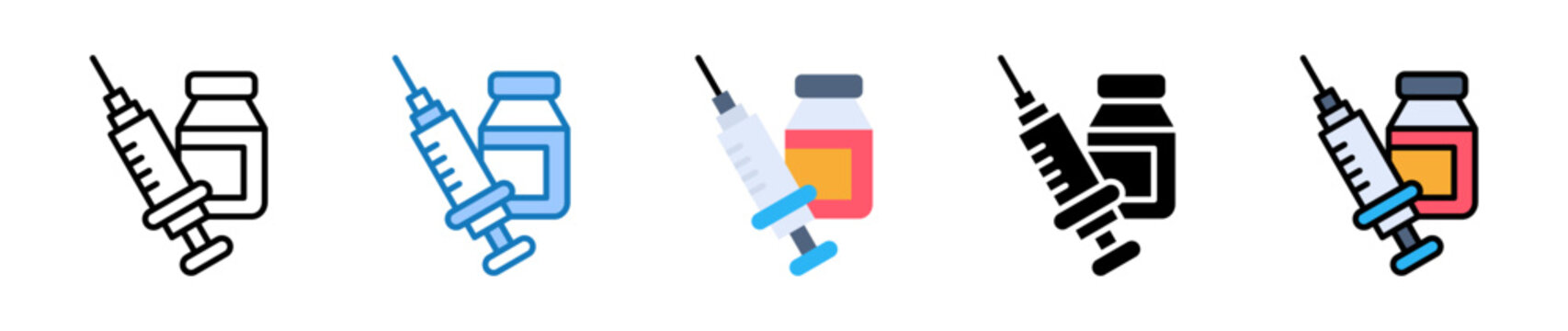 Syringe Pack multiple style icons set design vector illustration. 