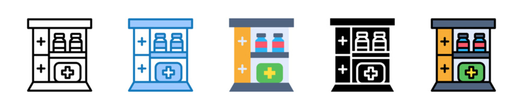 Medical Cabinet multiple style icons set design vector illustration. 