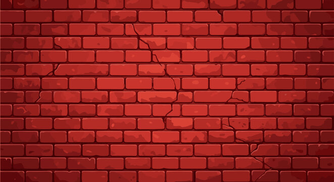 A textured red brick wall backdrop with visible cracks and imperfections