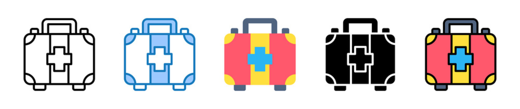 First Aid Kit multiple style icons set design vector illustration. 