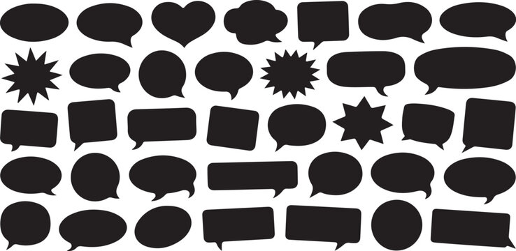 Collection of blank speech bubble shapes for communication and messaging icons in varied styles on transparent background set.