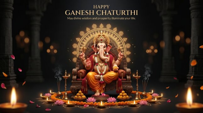 Happy Ganesh Chaturthi Divine Lord Ganesha Festival Celebration Premium Poster Design