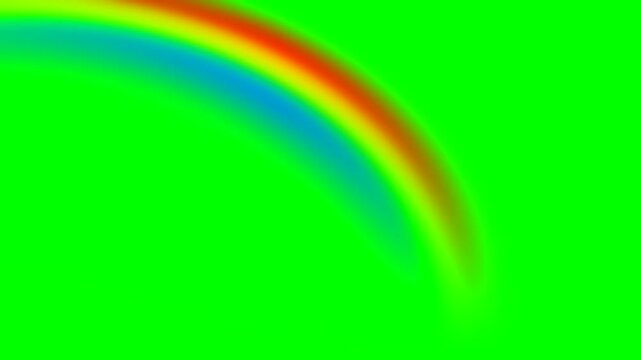 Rainbow partial arc top left corner animated on green screen chroma key background Colorful spectrum isolated on bright green backdrop for vfx compositing and video editing Perfect magical weather