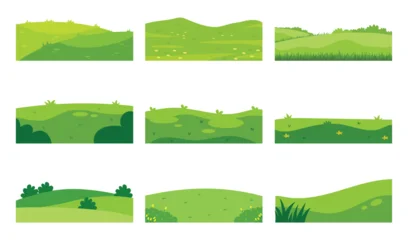 Fototapete Weiß Green grass landscape dividers. Flat vector set of rolling hills and meadow borders for eco friendly background design.  © nguyenhuu