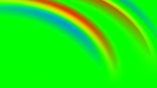 Rainbow abstract curvy wavy patterns animated on green screen chroma key background Colorful spectrum isolated on bright green backdrop for vfx compositing and video editing Perfect magical weather