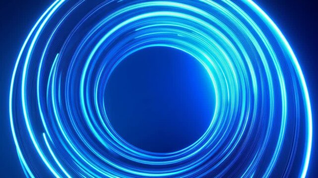 Glowing Blue Neon Circle Light Trail on Dark Background