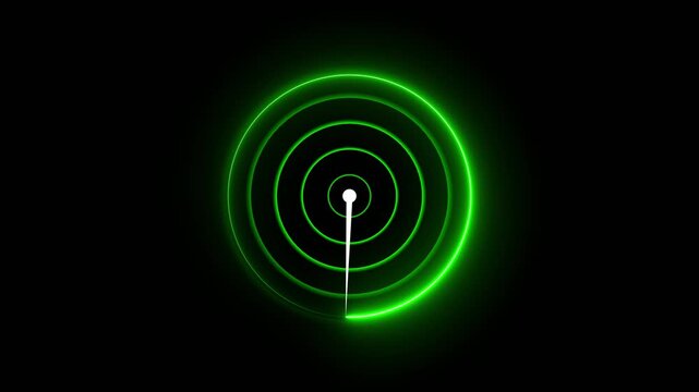 Abstract Radar Screen Technology Animation Futuristic HUD Radar Circle User Interface Target Searching Icon Concept, Simple Radar Scanning Navigation ,Abstract glowing neon radar screen on radio . UHD