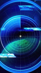 Naklejka premium Dynamic Digital Radar Display with Holographic Earth Projection An Abstract Visualization of Global Connectivity and Advanced Data Interface for Future Technology Concepts